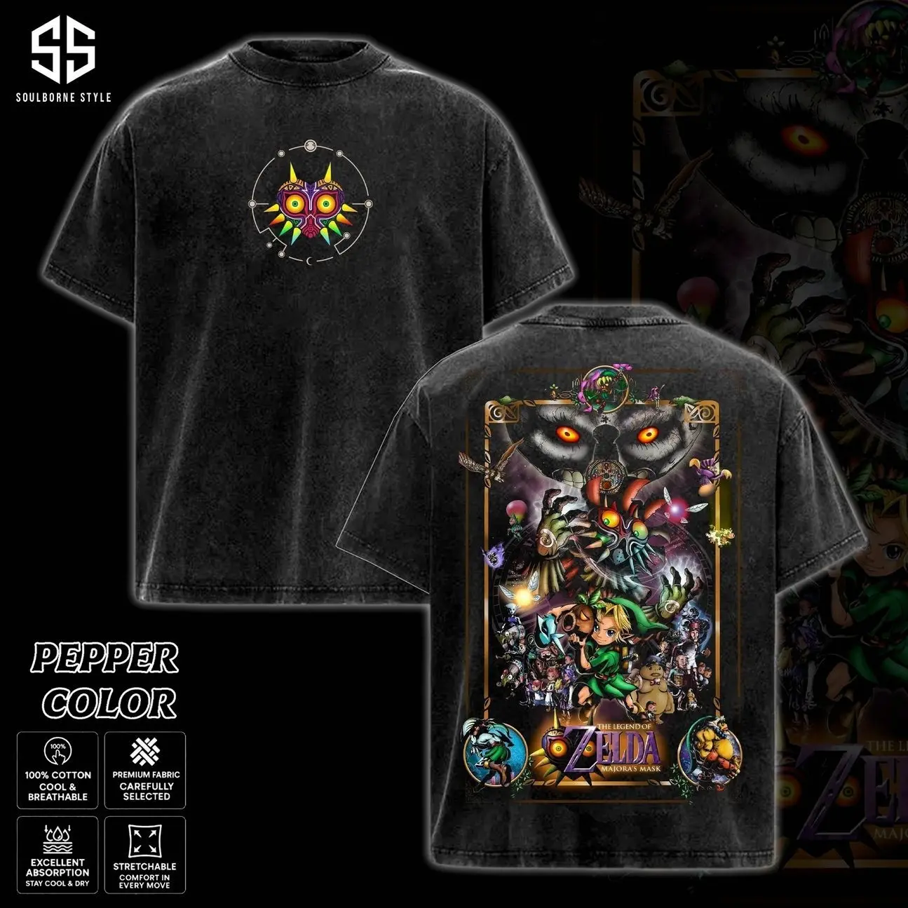 Vintage The Legend of Zelda: Majora�s Mask Comfort Colors T-Shirt, Retro Hyrule Hero Gaming Graphic Tee, Fantasy Adventure RPG Streetwear, Zelda Fan Apparel, Gift for Men & Women, Cotton Crewneck Top Clothes Streetwear A2L