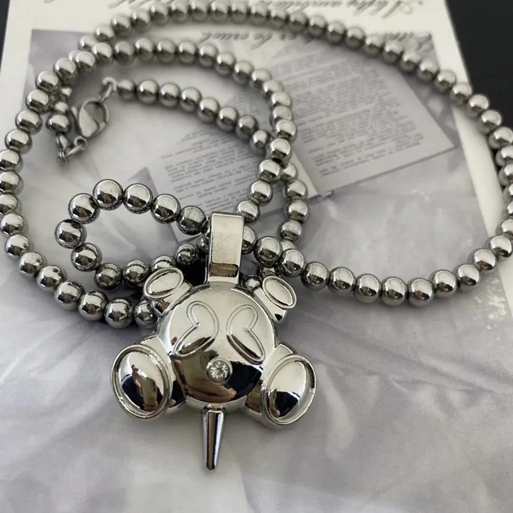 Hip Hop Style Stainless Steel Round Bead Chain Quadangle Ball Necklace Fashion Men and Women's Niche Design Sense Necklace Gift