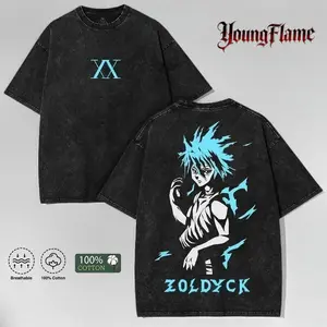 Killua Zoldyck Hunter x Hunter Anime T Shirt Vintage Washed Tee Thunder God Graphic Oversized Y2K Streetwear Cotton Unisex Anime Shirt Gift merch clothes tiktokshopspringglowup