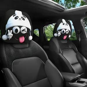 2 Sets of White Hat Cartoon Funny Smiling Face Car Headrest Covers | Non-Woven Polyester Material, Easy to Install And Clean, Very Suitable for Long-Distance Driving, Can Add a Fun Atmosphere to The Car Interior, Car Decorations Interior