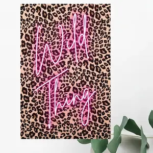 2D Flat, 1 Piece Wild Pink Neon Leopard Print Frameless Canvas Wall Art - 30.48x 40.64cm Pink Neon Leopard Print Poster, Modern Animal Print, Modern Art Design Suitable for Home, Office, Dormitory - Wildlife Decoration, Home Decor Products