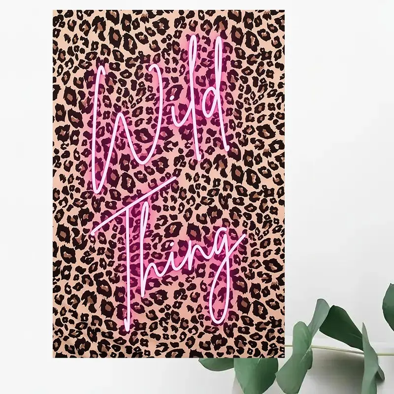 2D Flat, 1 Piece Wild Pink Neon Leopard Print Frameless Canvas Wall Art - 30.48x 40.64cm Poster, Modern Animal Print, Modern Art Design, Modern Cool Design for Home, Office, Dormitory - Wildlife Decoration, Home Decor Products, Leopard Print Room Decor