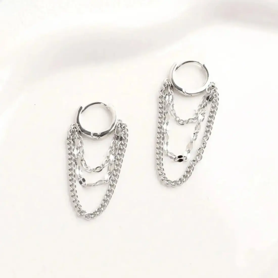 Women's Stainless Steel Chain Hoop Earrings - Minimalist Quiet Luxury Ear Accessories, Lightweight Non-Tarnish Tarnish-Proof Jewelry, Hypoallergenic Dangle Hoops for Daily Wear, Gifts for Women