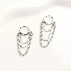 Women's Stainless Steel Chain Hoop Earrings, Minimalist Quiet Luxury Jewelry, Lightweight Tarnish Resistant Hypoallergenic Dangle Hoops for Daily Wear, Work, Vacation & Gift
