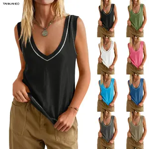 Tankaneo Womens V Neck Tank Tops Summer Trendy Casual Loose Fit Sleeveless Basic Tee Shirts