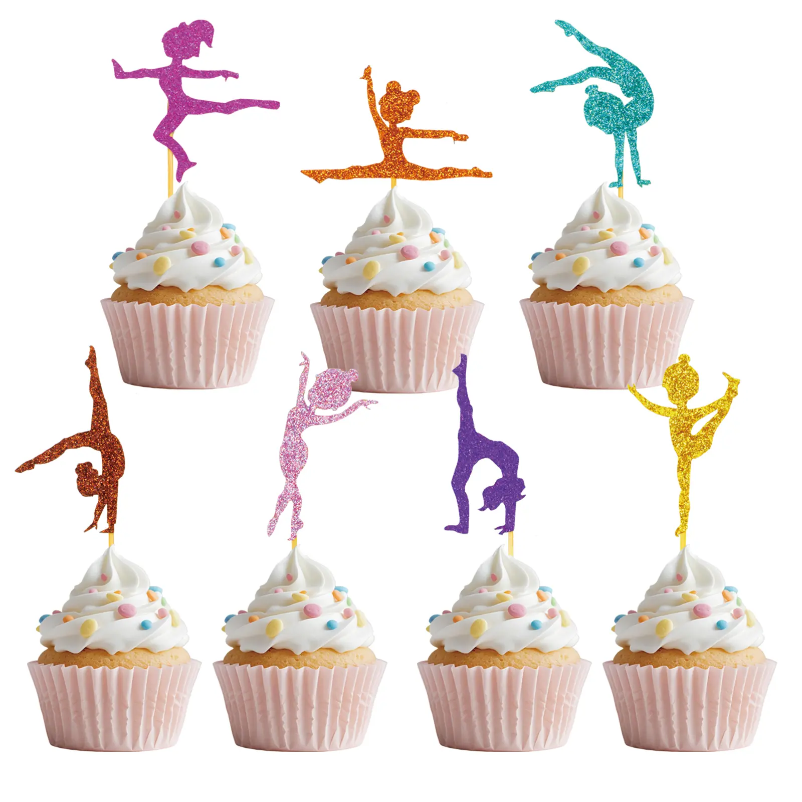 35 Pcs Girl Gymnastics Cupcake Toppers Gymnast cupcake Topper for Gymnastics Themed Ballet Girl Birthday Baby Shower Glitter Dancer Cake Toppers Decorations