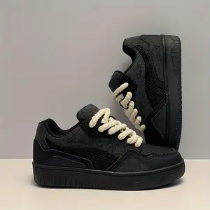 Vintage Style Casual Men's Fashion Sneakers - Solid Color Low Top Lace-Up Sports Shoes with PU Upper, Fabric Inner Lining, PVC Sole, Cloth Insole, and Round Toe for Fall/Winter - Daily & Casual Wear