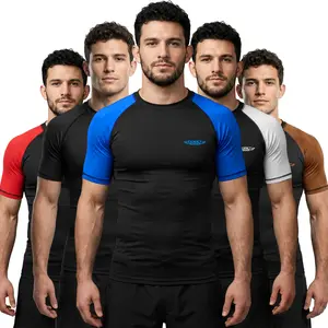 Exxact Sports Mens Royal Blue BJJ Rash Guard Jiu Jitsu Short Sleeve, Ranked Compression No Gi Jiu Jitsu Rash Guard Men for MMA Wrestling