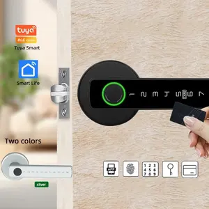 Smart Fingerprint Door Lock – Tuya App, Keypad, Bluetooth Unlocking, 5-in-1 Security, Easy Installation, Black/Silver