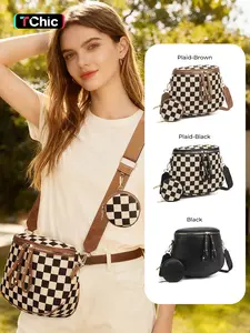 Large Checkered Plaid Crossbody Bags for Women, Casual Crossbody Bag, Bum Bag Sling Purse with Adjustable Strap, Ladies' Saddle Bag with Coin Purse, Girls Fanny Packs, Stylish Urban Minimalist Commuting Lightweight Single Shoulder Women's Bag