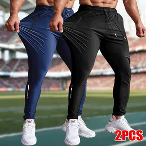 Men’s Ice Silk Sports Pants, Set of 2 – Elastic waistband with drawstring design, moisture-wicking workout pants suitable for gym, climbing, tennis, and basketball – Regular-fit casual athletic long pants, menswear
