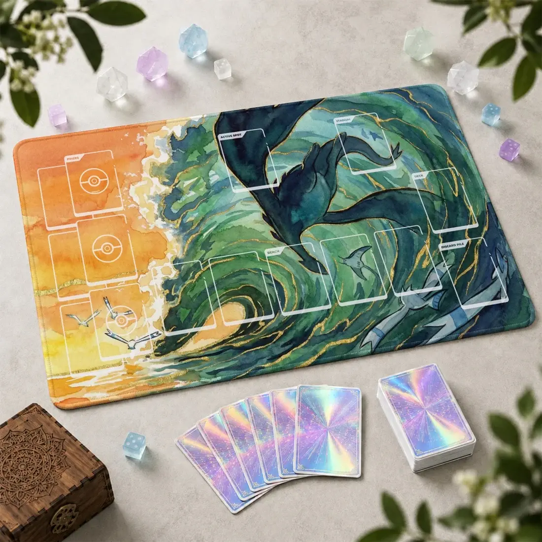 PKM Lugia Wave Playmat Anime TCG Playmate - Meme Mousepad & Deskmat - With Zones