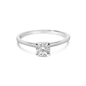 14K White Gold 1/2 Cttw Round Lab Grown Diamond 4 Prong Solitaire Engagement Ring (F-G Color, VS2-SI1 Clarity)