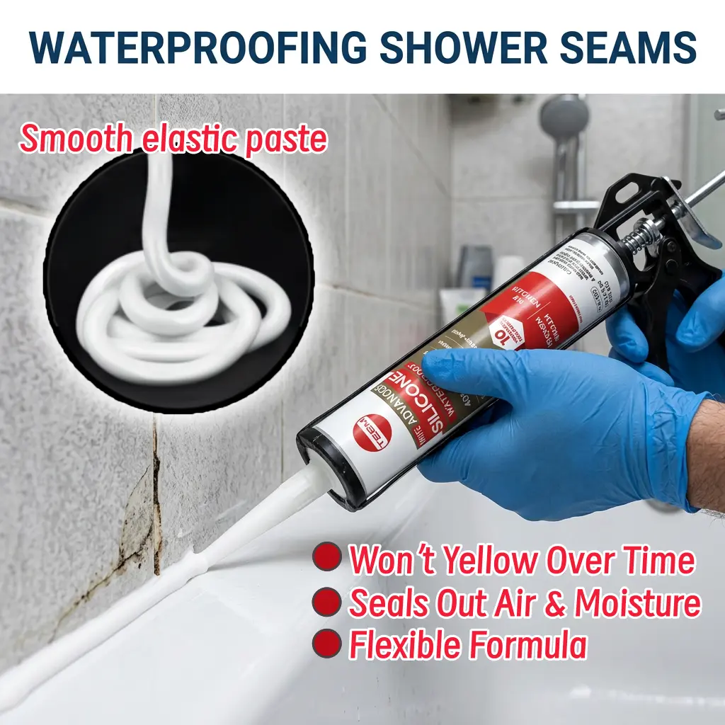 TEBM White Silicone Caulk Sealant - Waterproof, Mold-Resistant All-Purpose Automotive Paint & Window Repair Accessory for Bathroom/Kitchen, Indoor/Outdoor Use