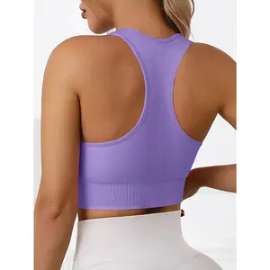 Women'S Rib-Knit Sports Bra with Removable Cup and Racerback Straps - Solid Black, High-Stretch Polyamide, Wireless, Shock-Absorbing, Ideal for Yoga and Fitness, Sports Bra | Racerback Strap Design | Stretchy Fabric