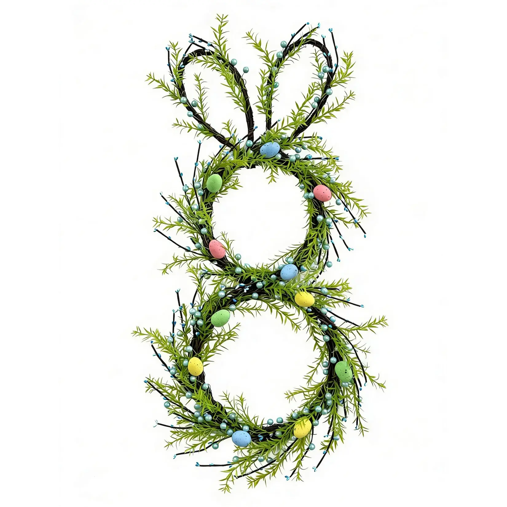 Garvee 30" Foldable Easter Bunny Wreath with Colorful Eggs, Twig & Greenery Spring Decoration for Front Door, Wall, Window - Farmhouse Style Indoor Outdoor Holiday Decor