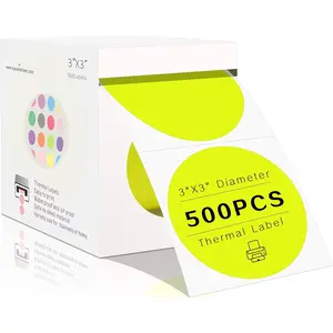 3 Inch Round Direct Thermal Labels, Self-Adhesive Circle Stickers for Thermal Printer, 500 per Roll, Fluorescent Yellow