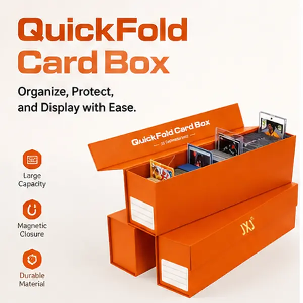 JXJ 3 pack QuickFold Card Box for Trading Cards, Large Capacity Storage Box with Magnetic Closure, Durable Card Organizer Holder for Sports Cards, Pokémon Cards, TCG Collectibles, Foldable Display Storage Case with Label Slots for Card Collectors