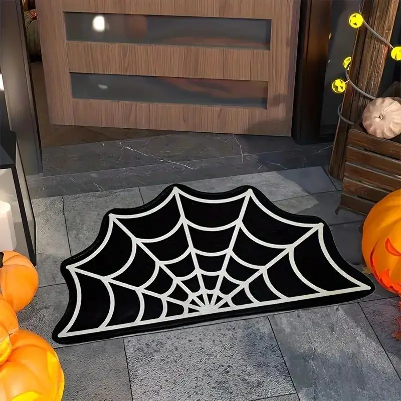 Halloween Spider Web Pattern Floor Mat, 1 Count Non-slip Soft Floor Carpet, Decorative Mat for Home Living Room Bedroom Bathroom
