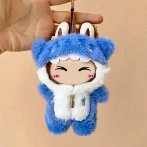 Blue Shark Outfit for 6.69inch Labubu Plush Doll - Cute Cartoon-Style Plush Hanging Toy with Orange & White Stripes, Soft Polyester Fabric, Perfect for Display or Gifting, Playful Design, Quality Craftsmanship, Stuffed Animal(No doll)