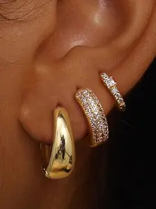 3pcs Women's Thick Hoop Earrings Set, Earrings Jewelry, Hoop Earrings For Multiple Ears, Rhinestone Circle Ear Cuffs, Simple Design, Single or Layered Wear, Suitable for Multiple Piercings, Suitable for Everyday Wear, Valentine's Day, and Anniversaries.