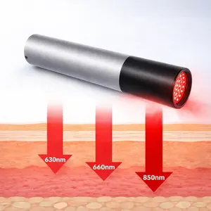 3-LED Rechargeable Flashlight 630nm 660nm 850nm for Knee Shoulder and Facial Skin Spots Red Light Therapy Wand for Pain Relief and Daily Wellness with 5-Minute Auto-Timer