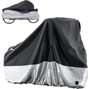 Waterproof Adult Tricycle Cover for Outdoor Storage, UV-Resistant Bike Cover for Adult Trikes with Lock Hole, Elastic Hem, Buckle Strap & Storage Bag