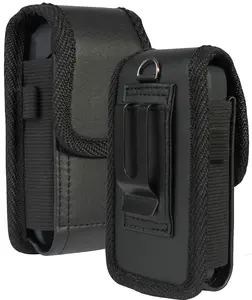 Case for Consumer Cellular Iris Easy Flip Phone, Nakedcellphone Black Vegan Leather Pouch [Belt Loop, Metal Clip, Magnetic Flap] for Jitterbug Flip2, Easyfone t300, Orbic Journey Pro, TCL Flip-4