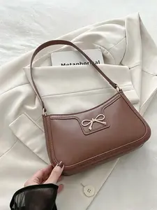 Women's Elegant Bow Accent Shoulder Bag, Fashion Casual Style Solid Color Hobo Bag, Perfect for Daily Use