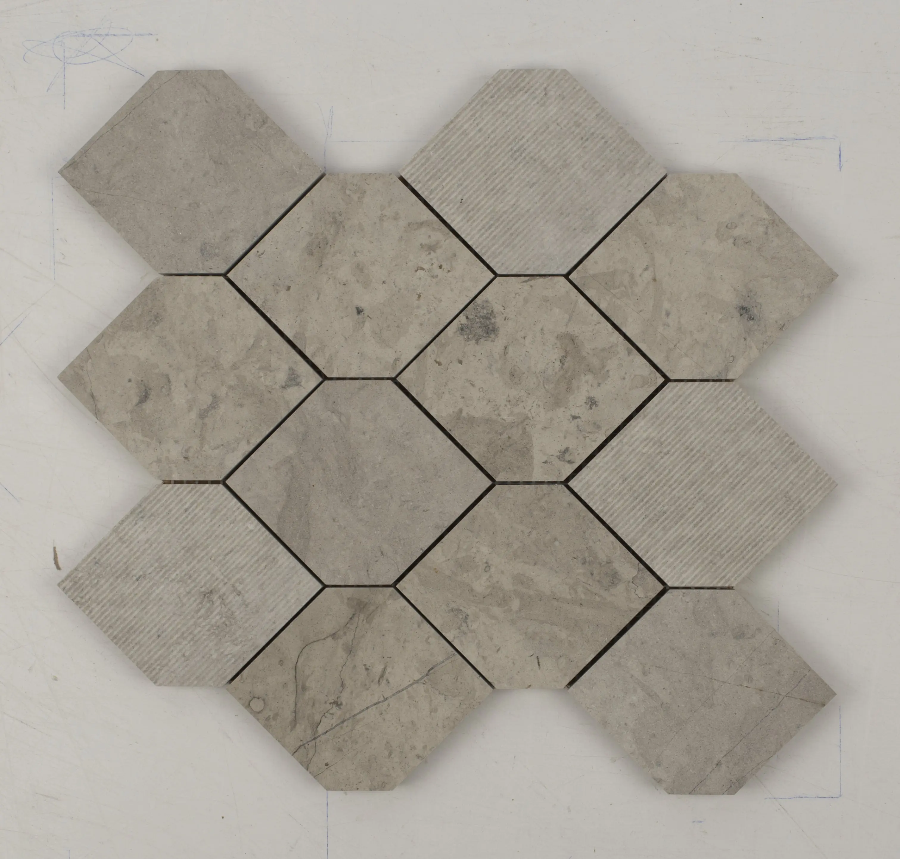 Thala Grey Stretch Hexagon Limestone Mosaic Tile