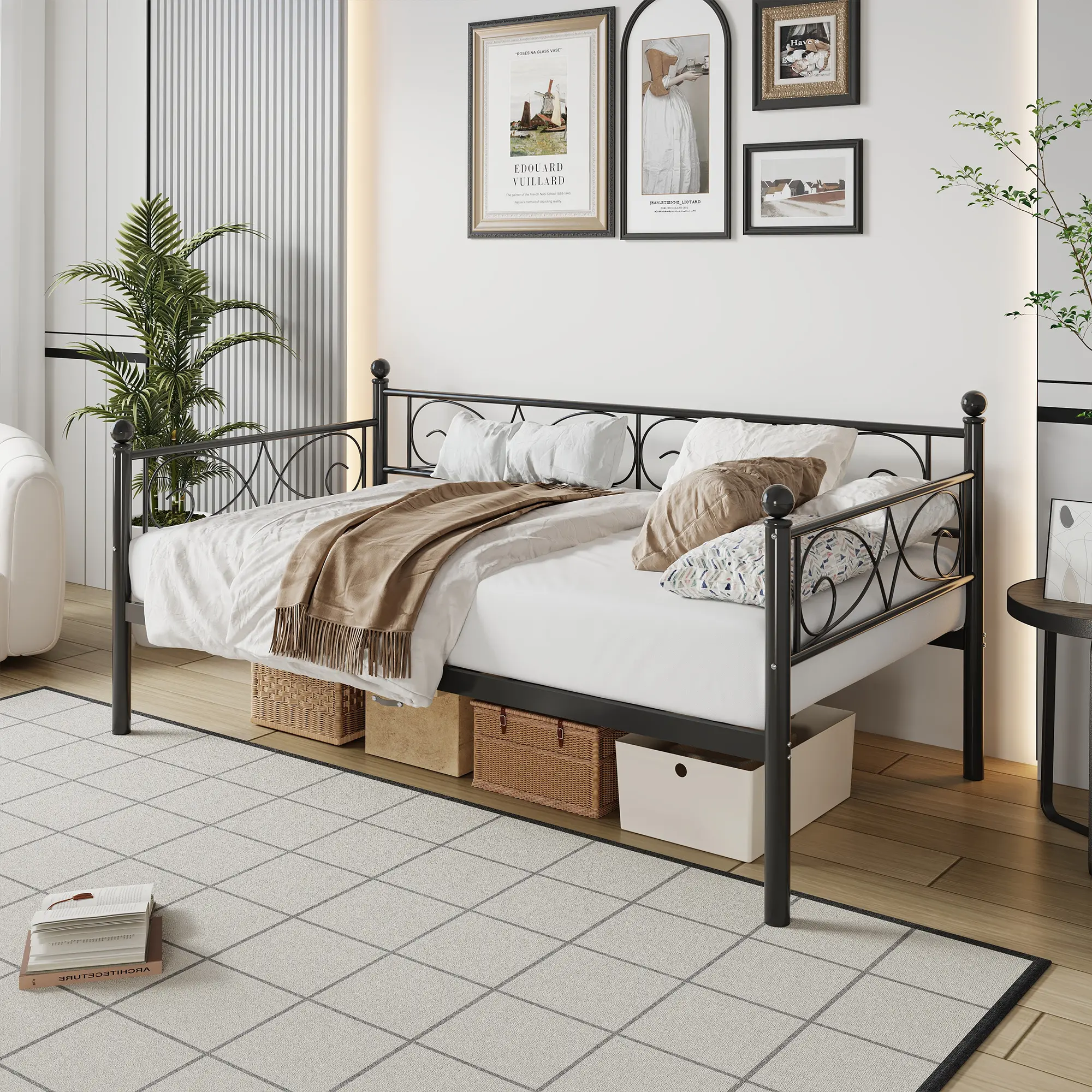 Garvee Twin Daybed, Heavy Duty Metal Frame, Modern Design with Headboard, Sturdy Steel Slats Support, No Box Spring Needed, Space-Saving and Durable Sleep Solution