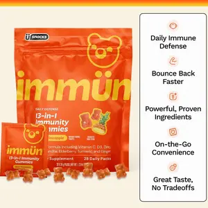 Immün 13-in-1 Immunity Gummies (Sour Pineapple): Daily immune defense supplement with 13 clinically studied ingredients: Vitamin C, D3, Zinc, Ashwagandha KSM-66, Elderberry, Prebiotics, Adaptogens, Gluten Free, Vegan, Third Party Tested