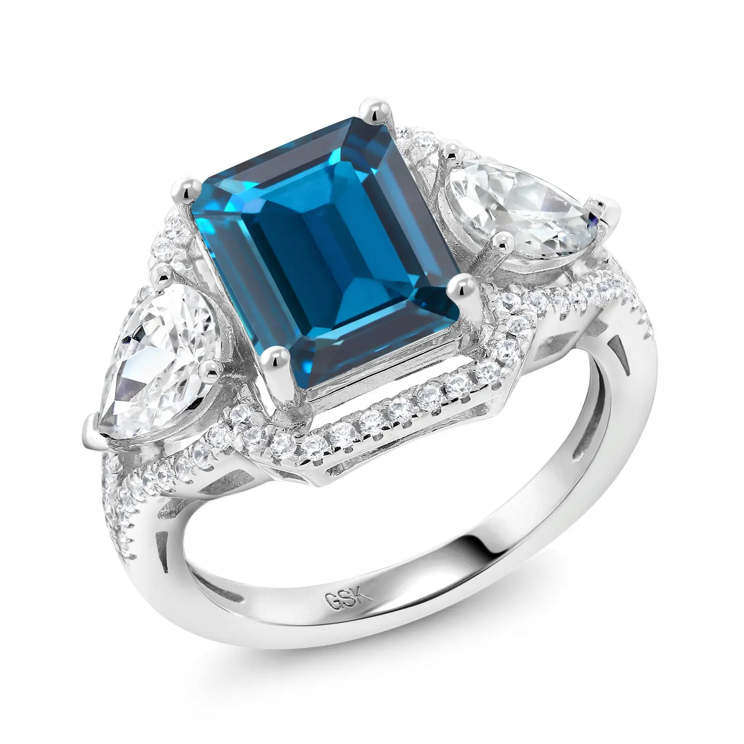 4.79 Cttw London Blue Topaz Ring For Women | 925 Sterling Silver | Emerald Cut 10X8MM | Gemstone November Birthstone | Wedding Engagement Anniversary Promise Ring For Women