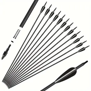 12-Pack of 31-Inch High-Performance Carbon Fiber Blend Arrows with Removable Tips for Compound and Recurve Bows - Durable, Accurate, and Versatile Archery Essentials for Universal Use