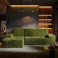 Neon Green Shimmer Plush Left Chaise