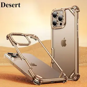 Metal Frameless Bumper Phone Case for iPhone 16 15 Pro Max Aluminum Alloy Frame Shockproof Protective Cover for IPHONE 16 ProMax