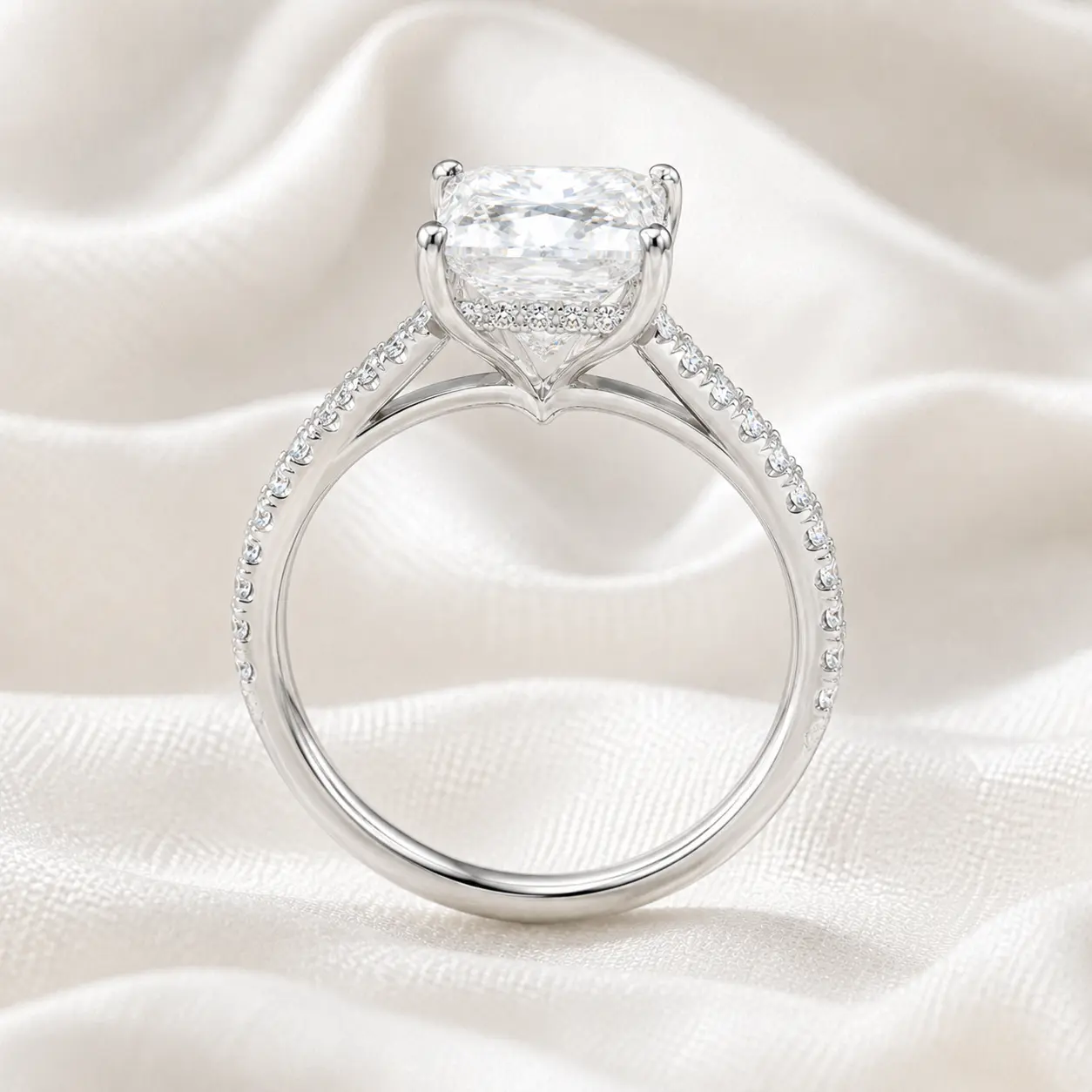 Pave Hidden Halo Princess Engagement Ring