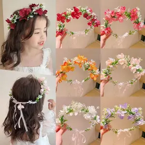 Floral headband for children, forest-style pearl headband, hairband, braided hairband for girls, cute princess flower headband, flower hair accessory