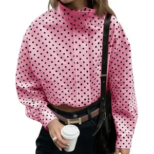 Womens Zip Up Cropped Jackets Polka Dot Oversized Vintage Jackets Fall Lightweight Trendy Casual Coats