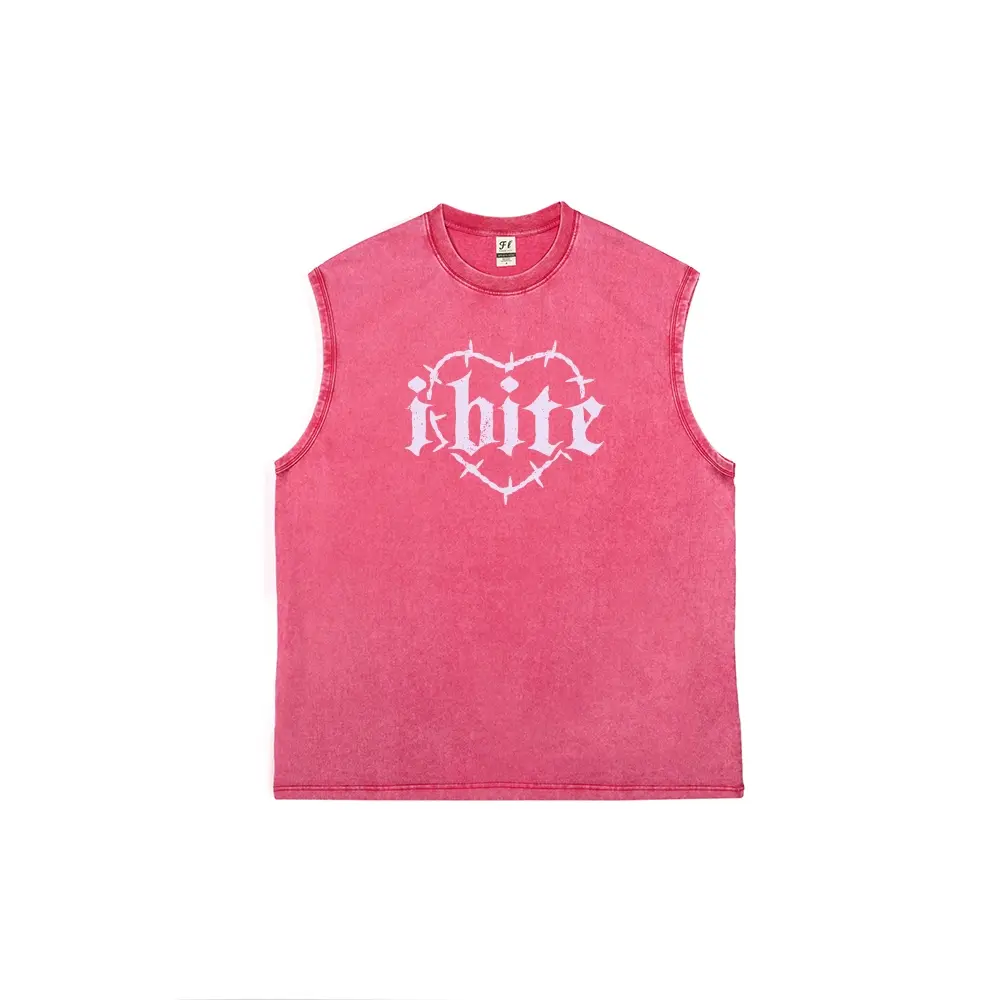 Men's "I Bite" Graphic Tank Top, Vintage Washed Distressed 100% Cotton, Soft Breathable Loose Fit Goth Streetwear, Menswear, Sleeveless, Casual, Retro, Fabric, Relaxed Fit, Goth Humor Vibe, Vintage Wash Look, Loose-Fitting