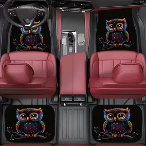 Owl-Themed 4-Piece Car Floor Mats Anti-Slip Base Waterproof Easy-Clean Interior Accessories for Front & Rear Seats Perfect Gift for Men & Women