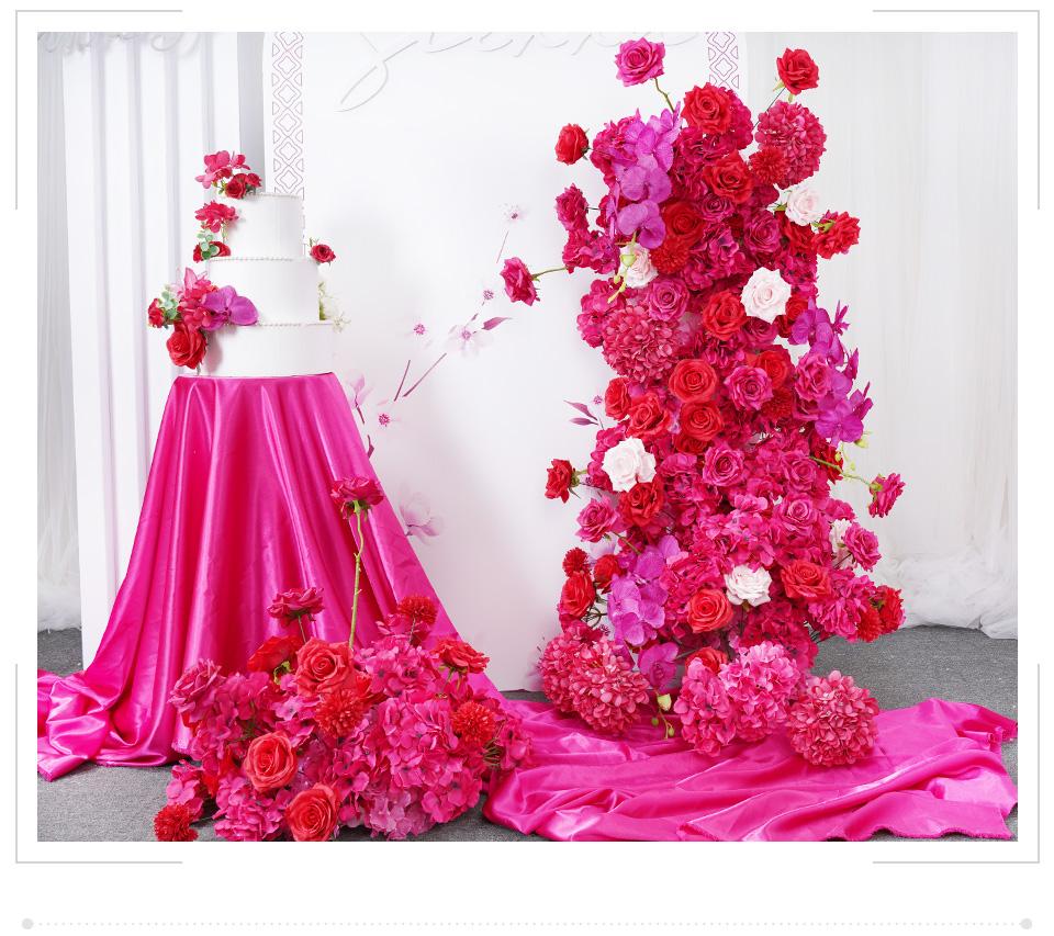 S-A7645 Red Pink Rose Hydrangea Orchid KT Board Floral Row Wedding Backdrop Arrangement Stage Floor Flower S-A7645 Red Pink Rose Hydrangea Orchid KT Board Floral Row Wedding Backdrop Arrangement Stage Floor Flower