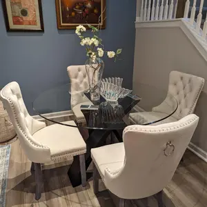 Dining Chair Set of 2,High-end Tufted Velvet Upholstered Nailhead Solid Wood