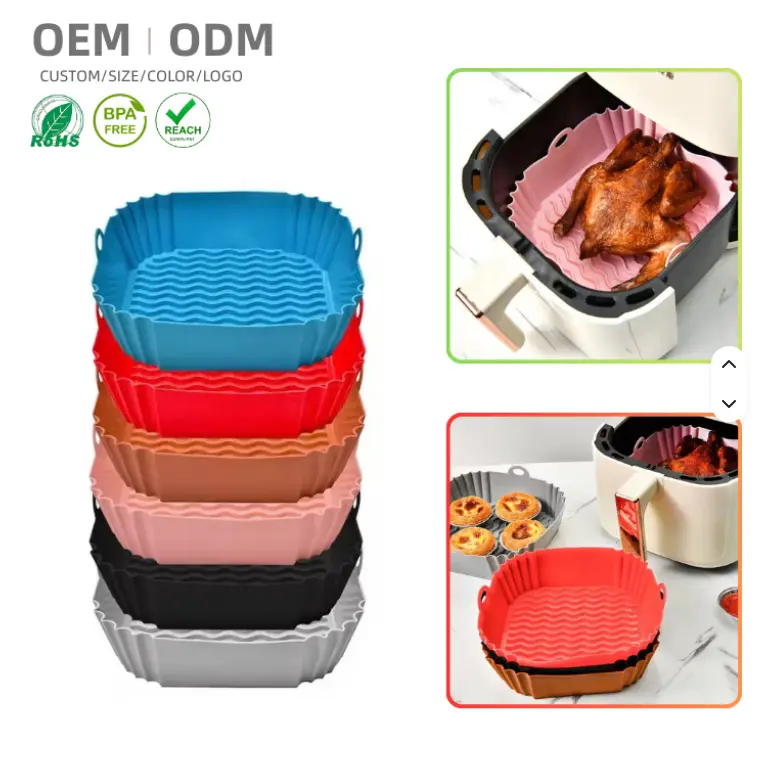 2 PCK Pack BPA Free Reusable Collapsible Square Silicone Air Fryer Liners & Oven Basket for Home Kitchen Baking