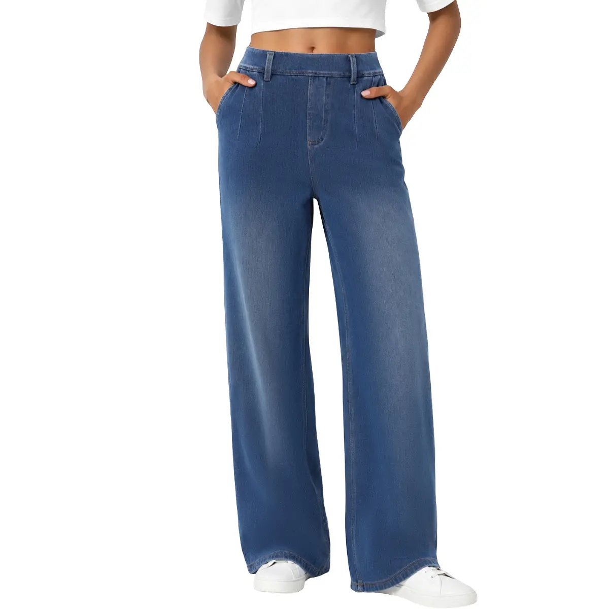 FireSwan Retro High Waist Stretch Flare Wide Leg Jeans for Women, Office Work Business Casual Denim Pants, Soft Stretch Fabric, Flattering Loose Fit, All-Day Comfort for Commuting, Versatile Work-to-Weekend Fashion