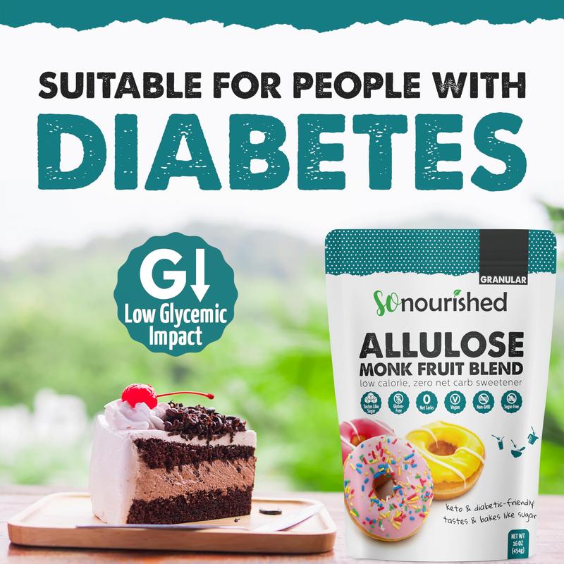 Monk Fruit Sweetener with Allulose Granular - 1:1 Sugar Substitute, Keto - 0 Calorie, 0 Net Carb, Non-GMO (1 lb / 16 oz)