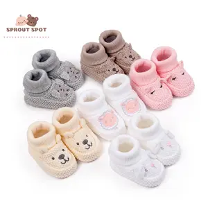 Knitted Baby Booties with Ears Soft Infant Boots Comfortable Winter Shoes for Boys and Girls