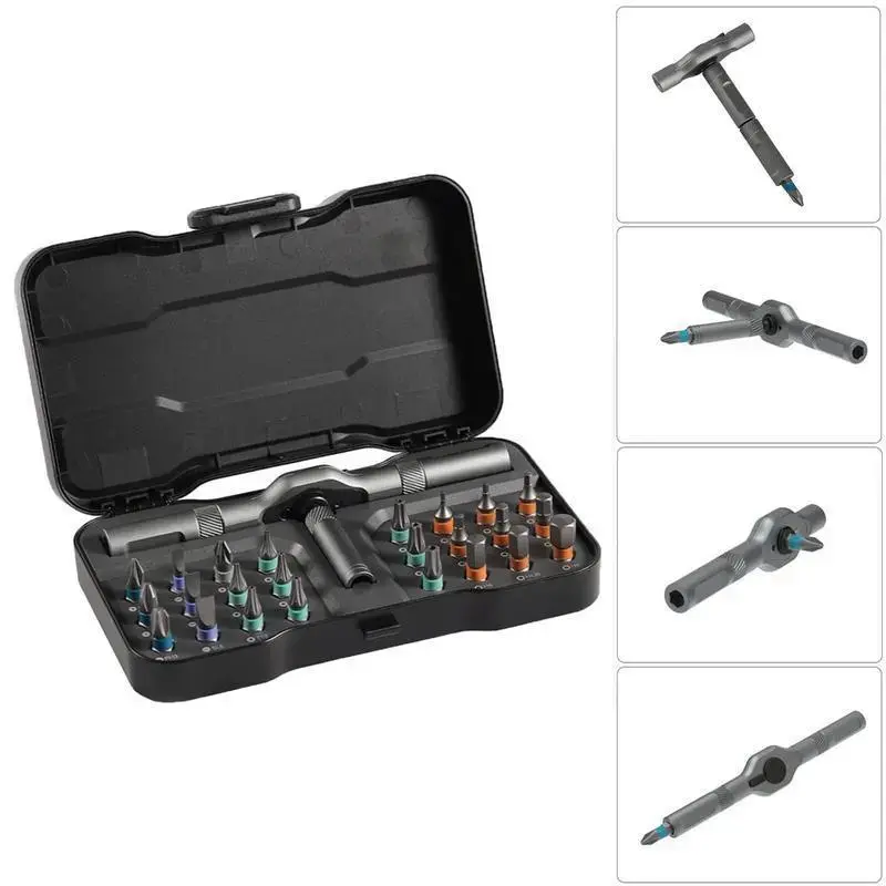 SEESE 24 in 1 Dly Screwdriver Set,1 Set Switchablescrewdriver Shape Magnetic Screwdriver Set,Compact and Portable Ratchet Screw0Driver Sethome Repair Tool Box