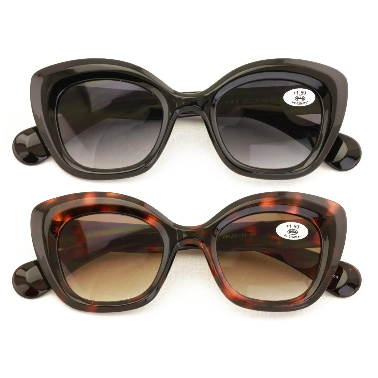 2 Pairs Women Outdoor Reading Sunglasses Oversized Full Gradient Lens Readers Ov