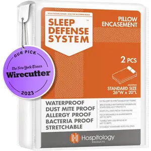 Zippered Pillow Encasement Bed Bug Dust Mite Proof Hypoallergenic Sleep Defense System Standard Waterproof Set of 2 20" H x 26" W